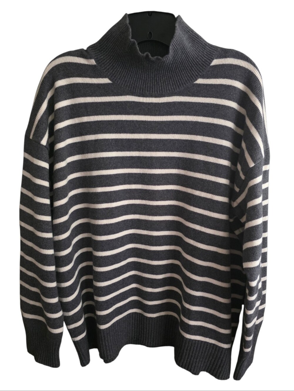 Banana Republic Charcoal Gray Ivory Striped Mock Neck Sweater Large